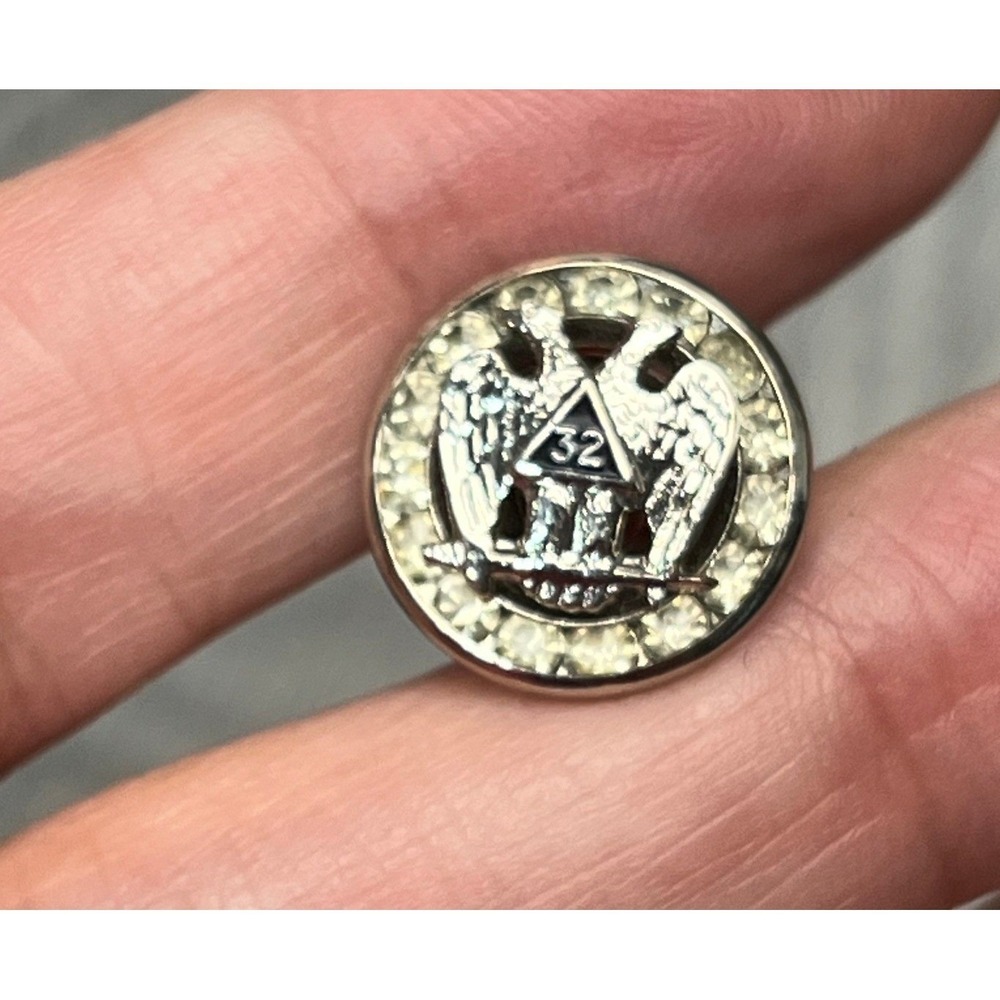 Scottish Rite 32nd Degree Masonic Lapel Pin Double Headed Eagle Rhinestone